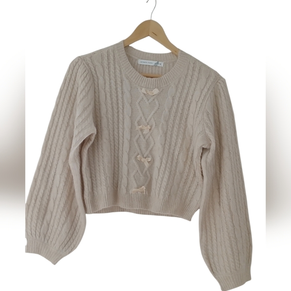 Altar'd State Crop Knit Bow-Accent Sweater in Taupe - Picture 6 of 15